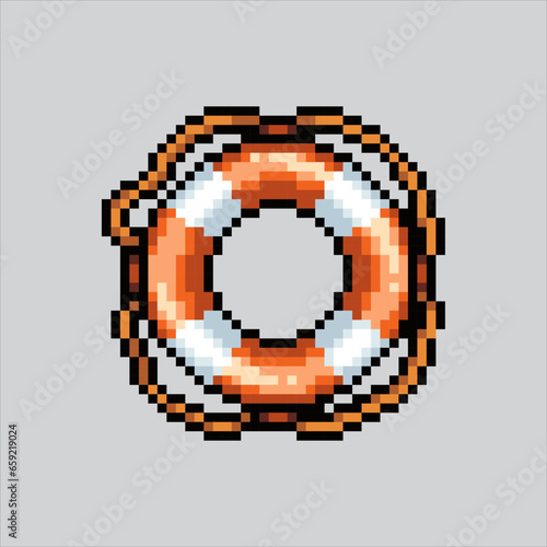 Pixel art illustration Lifebuoy. Pixelated lifebuoy. Ocean lifebuoy icon pixelated for the pixel art game and icon for website and video game. old school retro.