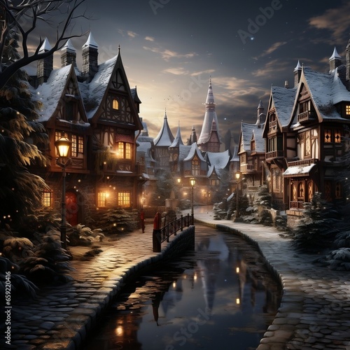 Christmas village landscape wallpaper