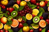 Colorful Fruit background topview. Organic healthy. Generate Ai
