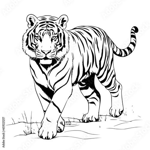Simple Hand drawn Tiger Coloring Page Illustration