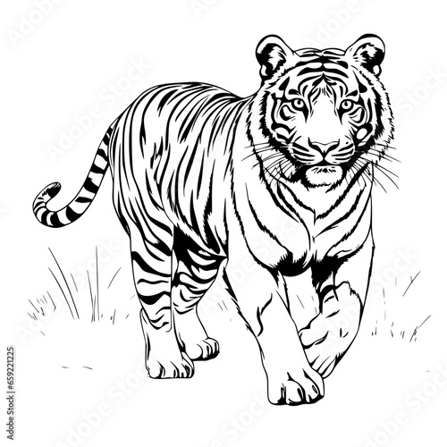 Simple Hand drawn Tiger Coloring Page Illustration