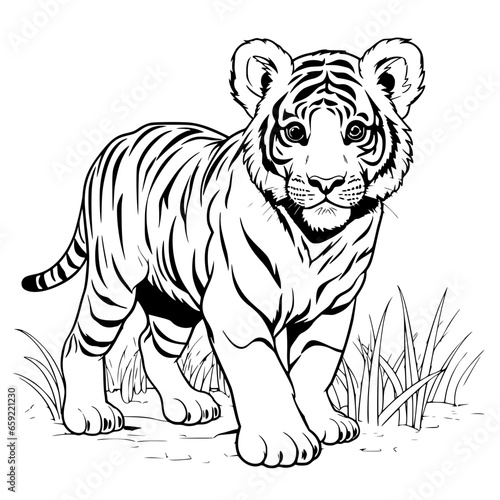 Simple Hand drawn Tiger Coloring Page Illustration