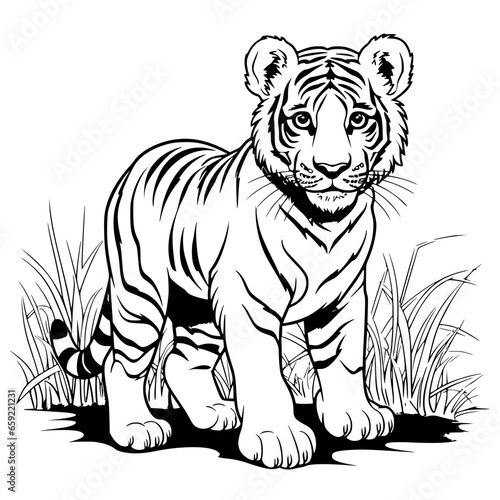 Simple Hand drawn Tiger Coloring Page Illustration