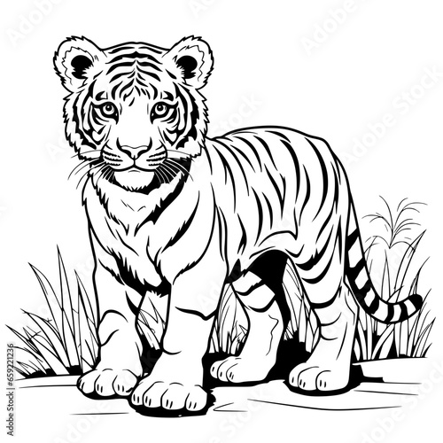 Simple Hand drawn Tiger Coloring Page Illustration