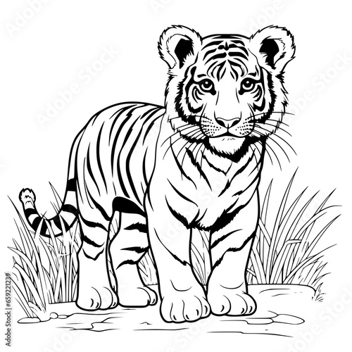 Fototapeta Naklejka Na Ścianę i Meble -  Simple Hand drawn Tiger Coloring Page Illustration