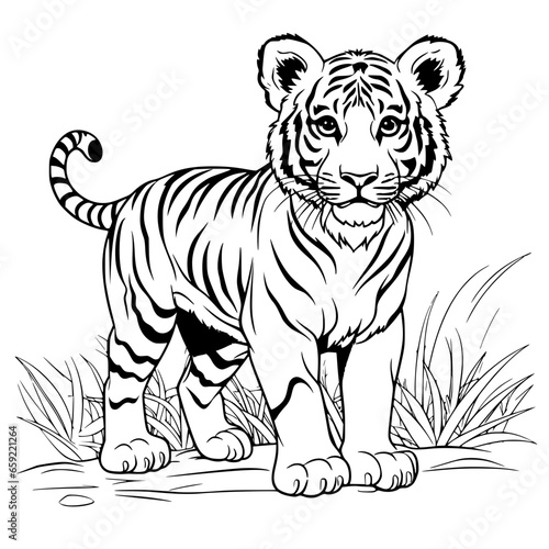 Simple Hand drawn Tiger Coloring Page Illustration