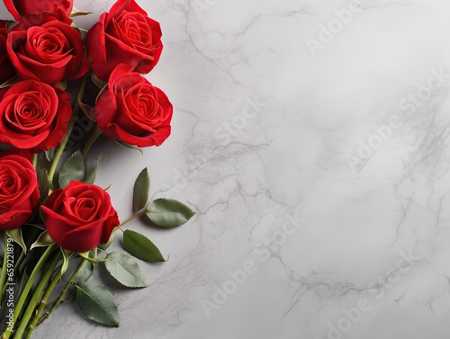 Red roses mockup banner on gray desktop background with empty Space for text , Valentine day banner , love banner , Generative Ai