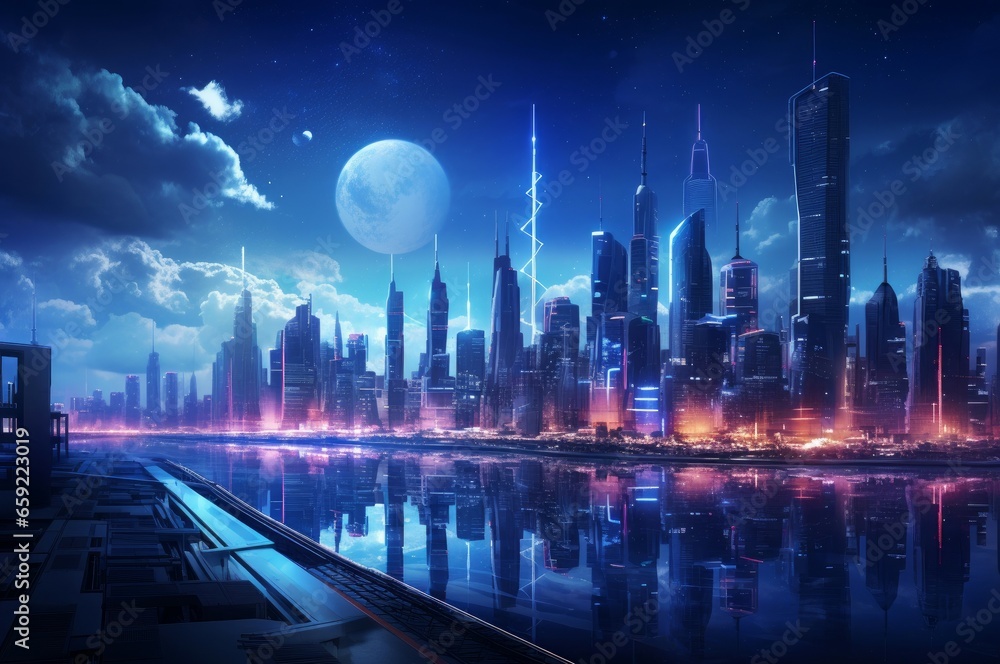 Mesmerizing Futuristic cityscape. Digital light modern. Generate Ai