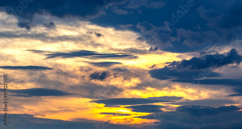 Colorful clouds in the sky at sunset.