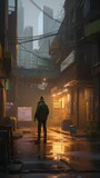 A cyberpunk city alley with glowing neon lights. Generative AI. 