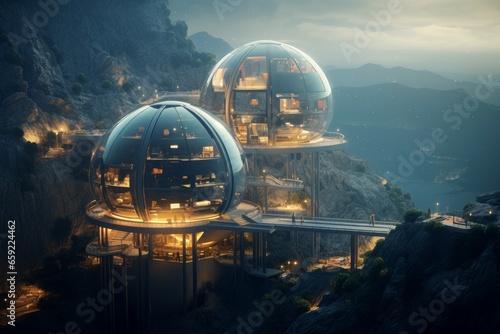 Modernistic Futuristic observatory. Dome building space. Generate Ai