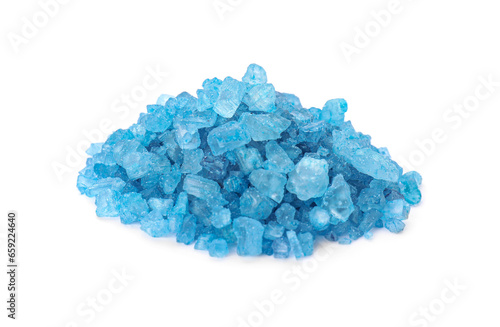 Heap of light blue sea salt isolated on white