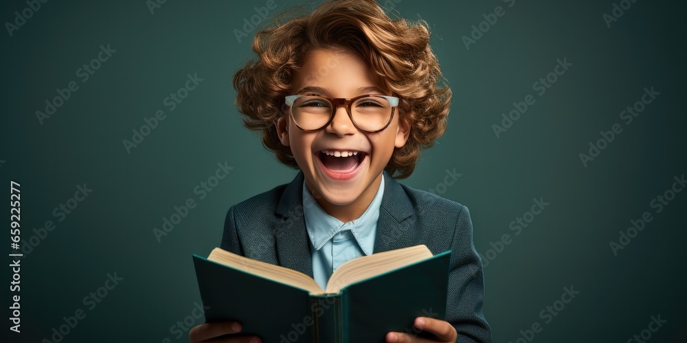 boy is laughing with a book, generative AI boy is laughing with a book, generative AI