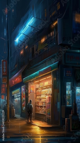 A cyberpunk city alley. Generative AI. 