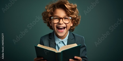 boy is laughing with a book, generative AI