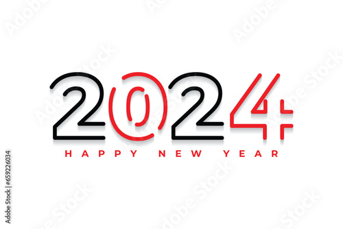 Happy new year 2024 lettering line style white background design