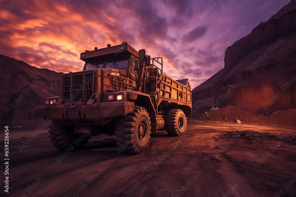 Gold Mining Operation: Large Excavator at Work  Created with generative AI tools.