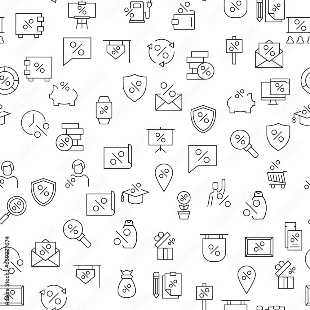 Percent by Various Items Seamless Pattern for printing, wrapping, design, sites, shops, apps Percent by Various Items Seamless Pattern for printing, wrapping, design, sites, shops, apps