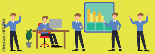 Executive man, business man, in various positions, sitting, standing, pack with some positions, successful man, worker, working in office giving explanation