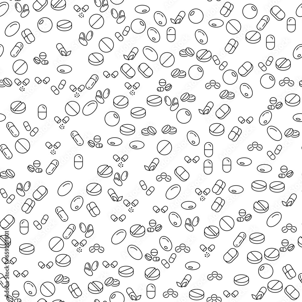 Different Pills for Treatment Seamless Pattern for printing, wrapping, design, sites, shops, apps
