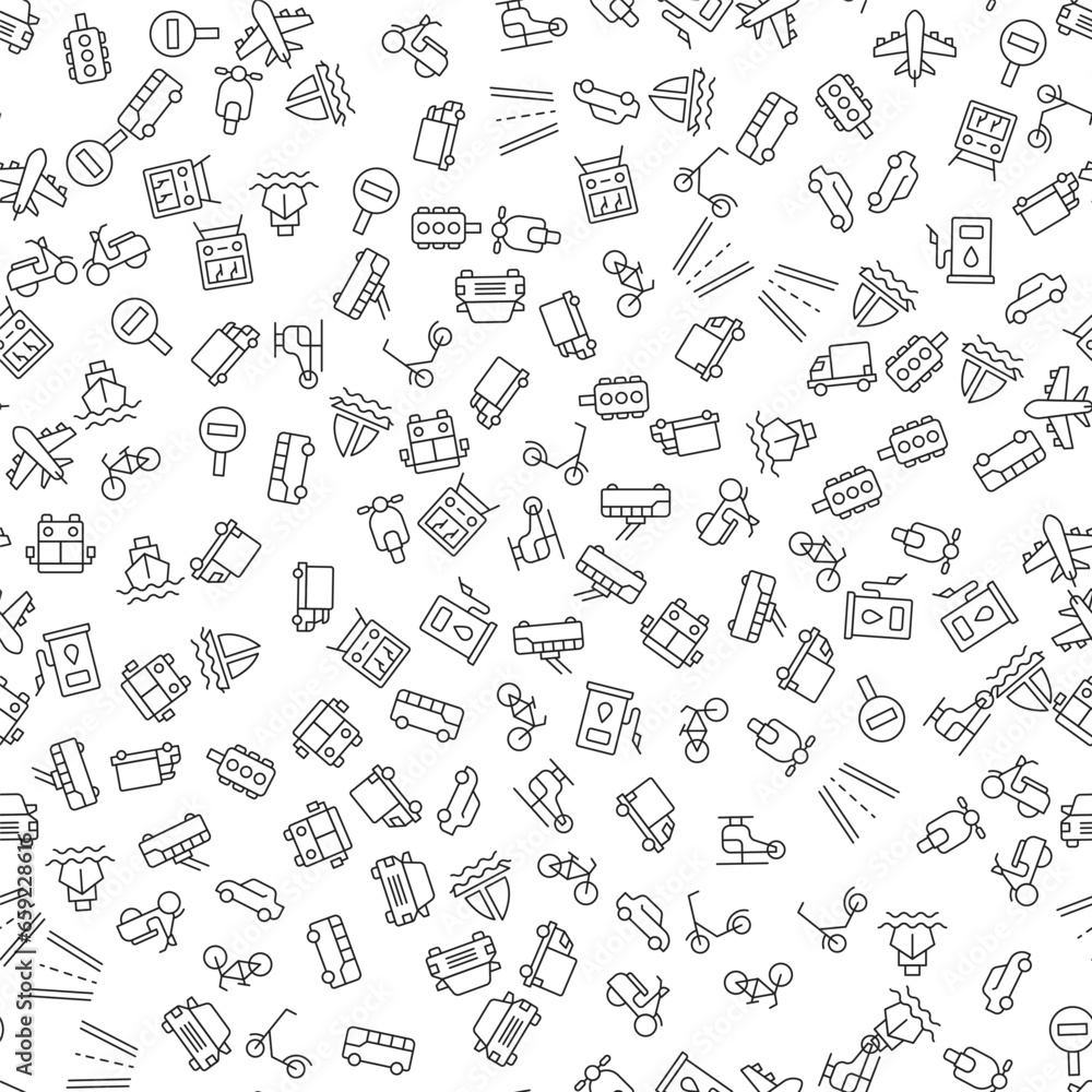 Bus, Trolleybus, Van, Car, Moped, Ship Seamless Pattern for printing, wrapping, design, sites, shops, apps Bus, Trolleybus, Van, Car, Moped, Ship Seamless Pattern for printing, wrapping, design, sites, shops, apps