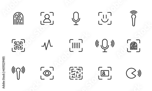 認証のアイコンセット/顔認証/音声認識/指紋認証/生体認証/イラスト/ベクター