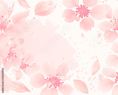 満開の桜の花びら水彩フレーム 