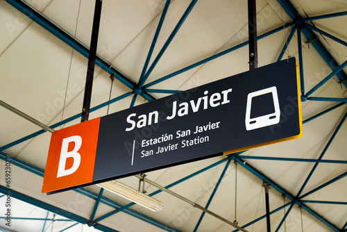 San Javier Station sign in the Medellin metro, Colombia photo