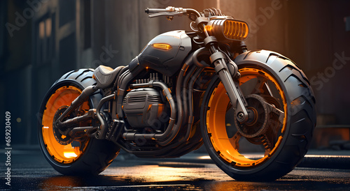 Futuristic motorcycle realistic anamorphic art detailed science fiction