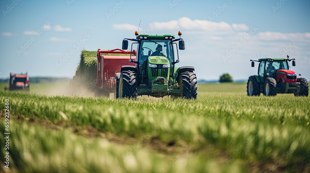 Fototapeta premium a Tractors in the fields.