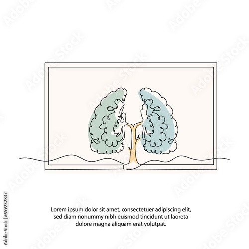 One line lung tree poster drawing with a beautiful frame. Abstract minimal continuous line wall decor.