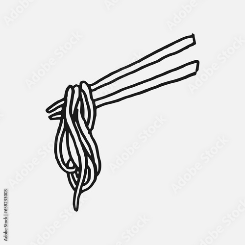noodle in a chopsticks in hand drawn style. vector illustration.