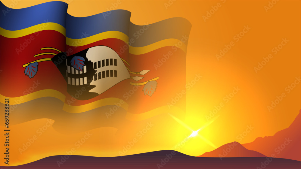 swaziland waving flag background design on sunset view vector illustration