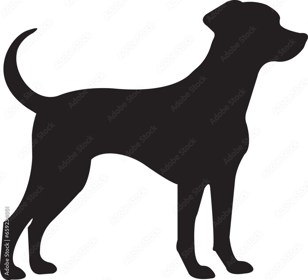 black flat Dog Silhouette. No open shape or path. Dog breed, veterinary, dog walking, pet sitting logo inspiration. Dog show, competition, pet store, guide dog isolated on transparent background.