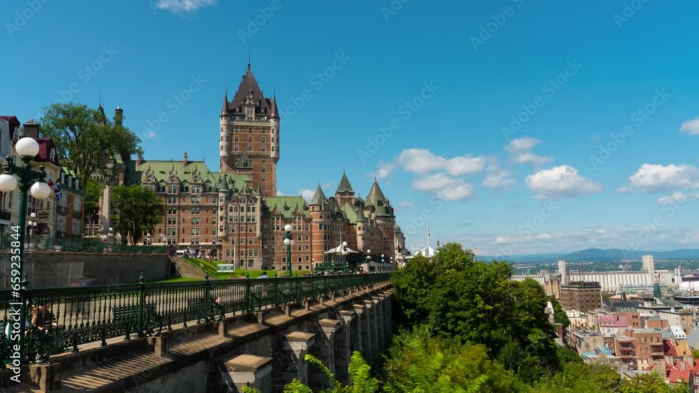 4k time-lapse of Quebec City showing architectural landmark Frontenac castle and beautiful sky in Quebec city, Quebec, Canada. 4k time-lapse of Quebec City showing architectural landmark Frontenac castle and beautiful sky in Quebec city, Quebec, Canada.