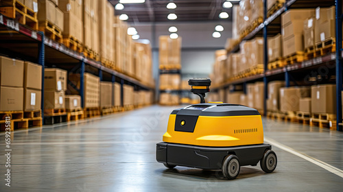 Autonomous robot delivery in warehouses with wireless connection, Smart industry concept