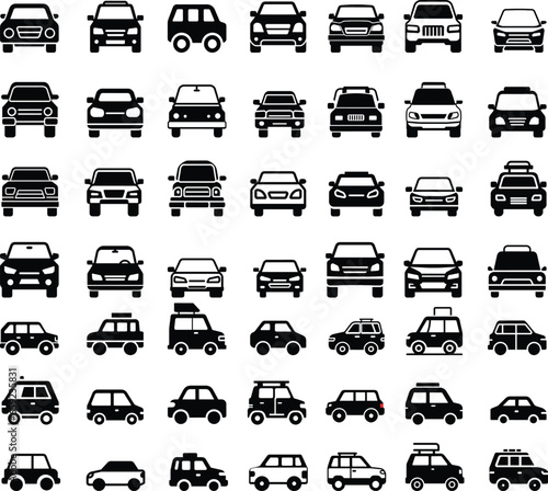 Car sedan and suv icon set in linear style. Transport symbol. Vector illustration.