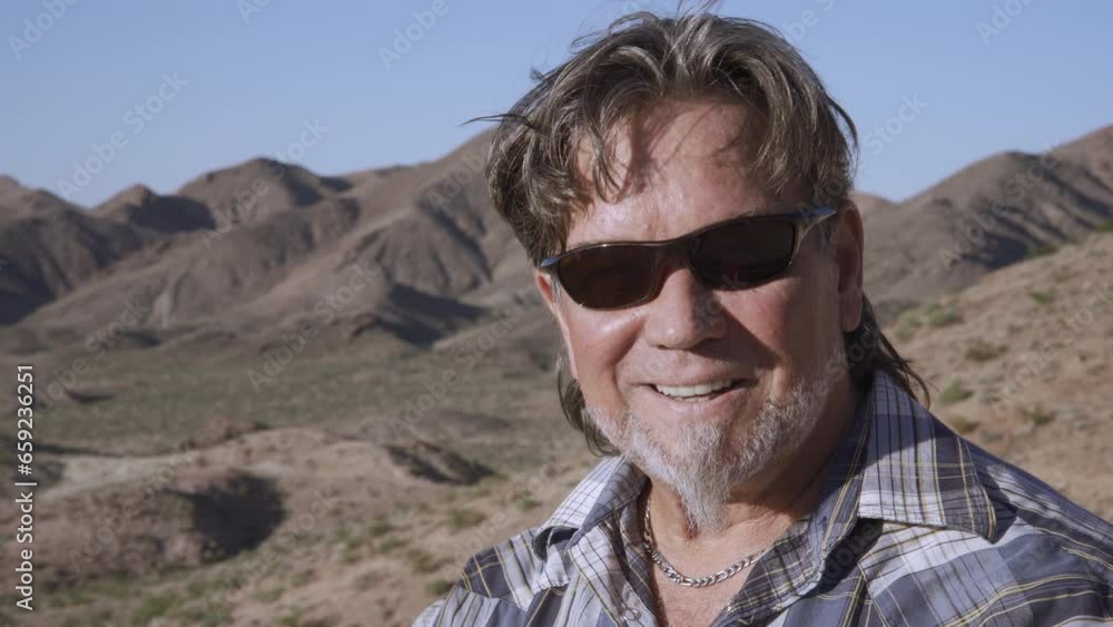 Portrait a senior man with sunglasses. Different emotion a man 