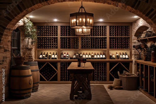 Luxury Mediterranean wine cellar. Generative AI