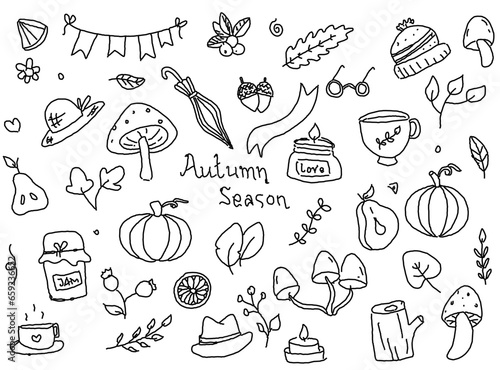 Sketchy vector hand drawn Doodle cartoon set of objects and symbols on the autumn theme