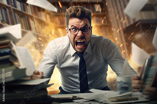 a man yelling angry, office background