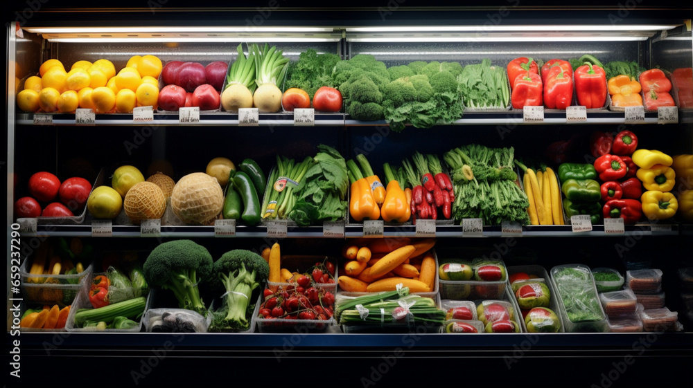 fruits and vegetables in a supermarket