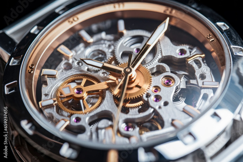 Close up of the gear mechanism inside the watch. Abstract concept of machinery and structures.