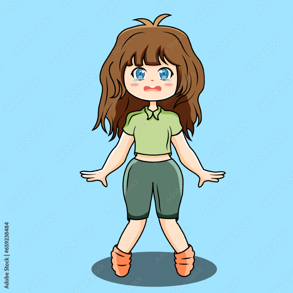 Cute Panic Girl Wearing a Shoes Illustration Cute Panic Girl Wearing a Shoes Illustration