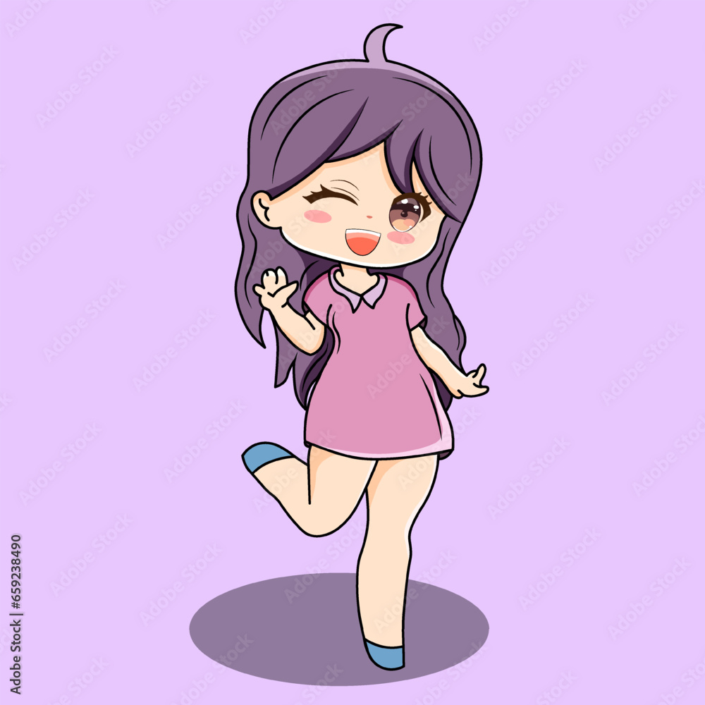 Cute Purple Hair Girl Wink Illustration Cute Purple Hair Girl Wink Illustration
