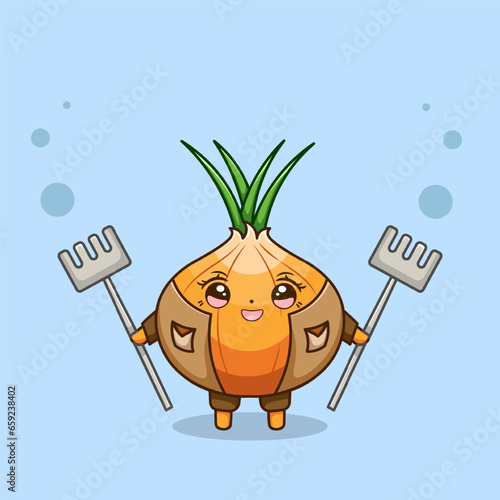 Cute Happy Farmer Onion Illustration