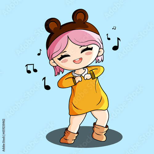 Cute Dancing Girl Wearing Yellow Clothes Illustration