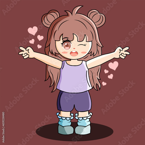 Happy Girl Wearing Purple Clothes Illustration