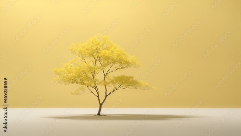 Obraz premium Minimalist concept with a clean, monochromatic background in a shade of calming yellow, reminiscent of nature and renewal. With copy space.