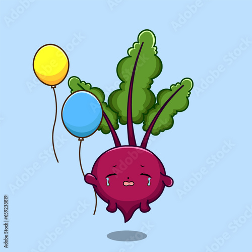 Cute Crying Beetroot Hold Balloon Illustration